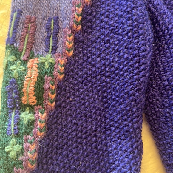 Handmade Button Down Floral Textured Knit Sweater Wide Puffy Shoulders SZ M - Picture 9 of 13